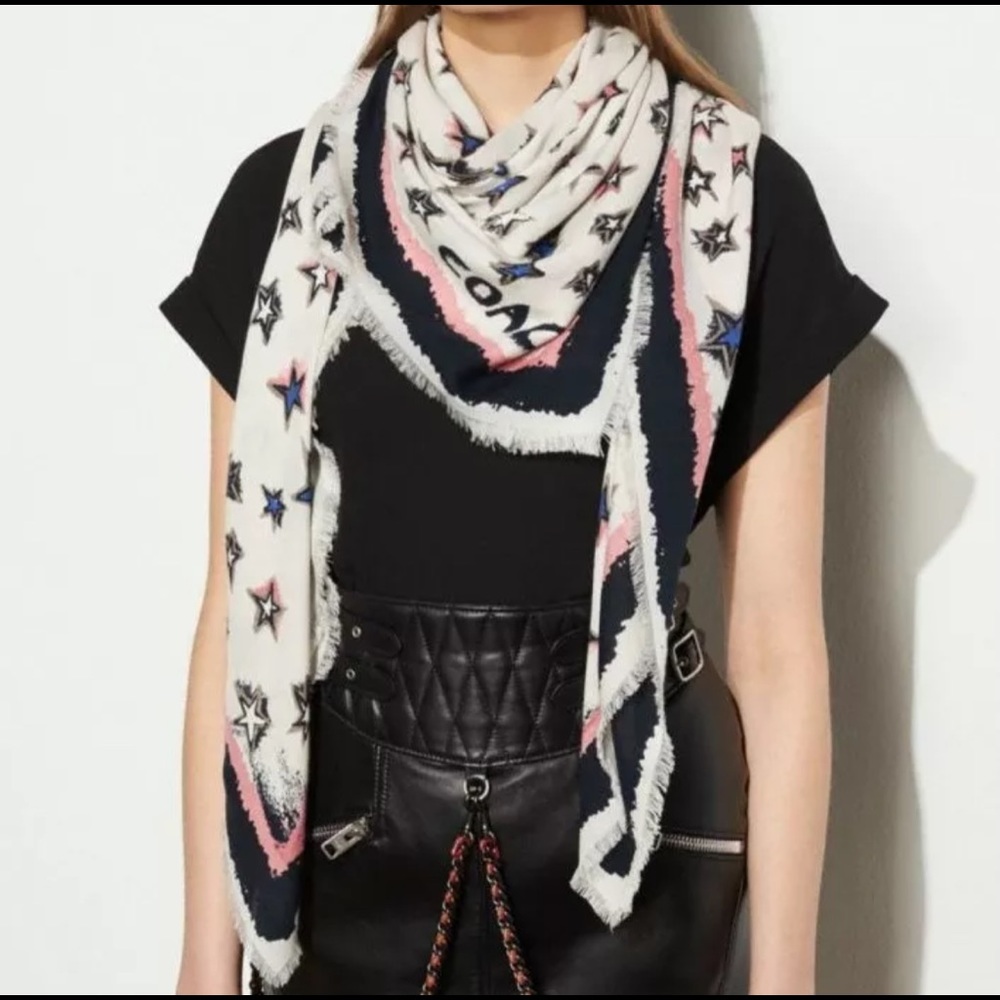 COACH Skystars Oversized Square SCARF White Style
